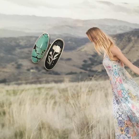 Language of Stones Turquoise & Sterling Artisan Shadowbox Ring: NWOT! Size 6.5 - Picture 3 of 8